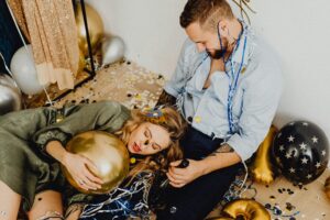 Couple connecting through quiet companionship in winter